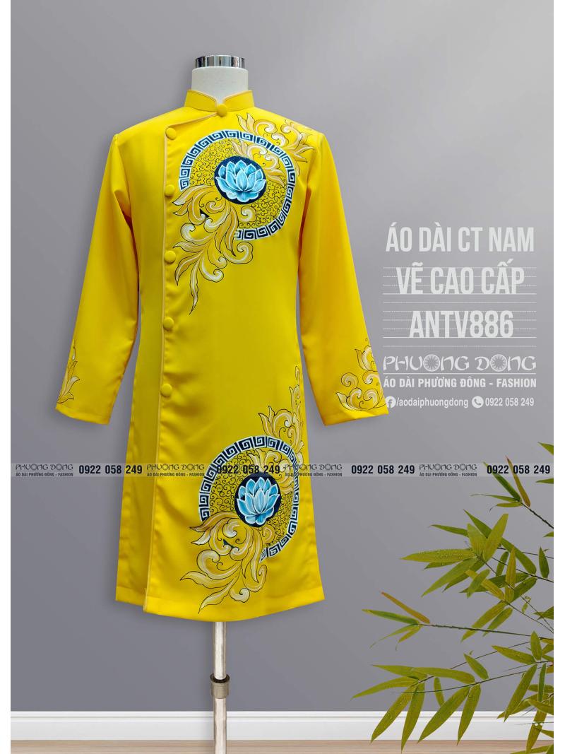 Áo Dài Cách Tân Nam Vẽ Màu Acrylic ANTV886